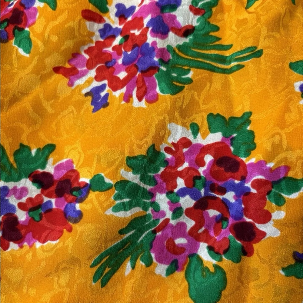 Vintage 80's Argenti Yellow Floral‎ Silk Peplum Pencil Dress S - Picture 8 of 8